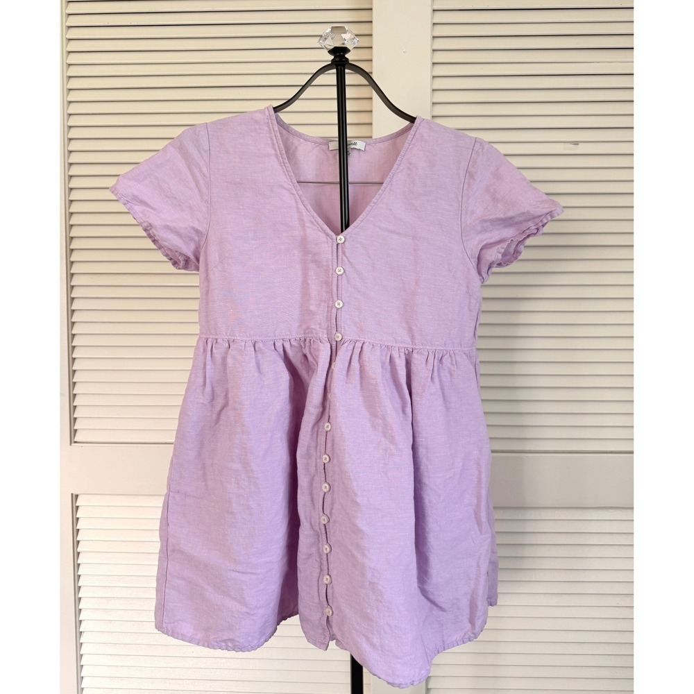 Madewell Lavender Linen Blend Button Front Babydoll Mini Dress PS Small Purple